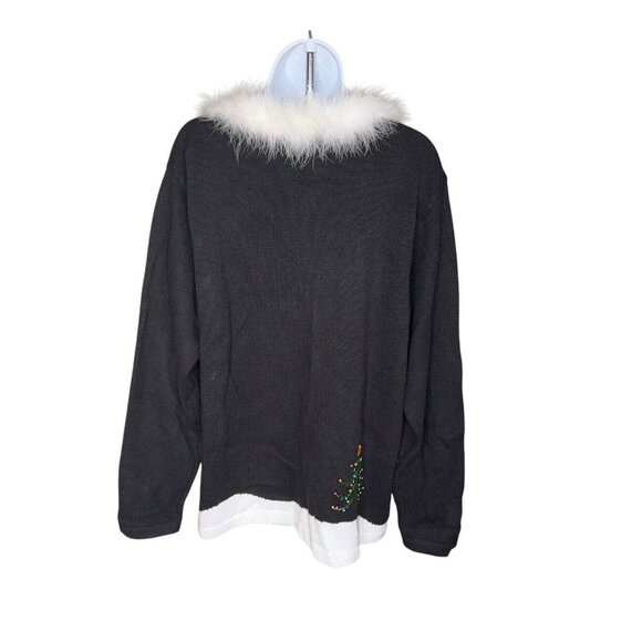 Quacker Factory Christmas Sweater Santa Tree Snowman Fuzzy Collar Beads Cardigan - Picture 4 of 10